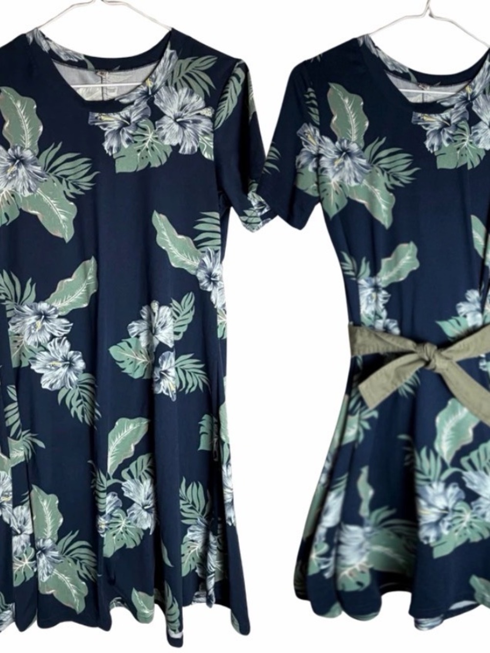 Navy Floral Short-Sleeve A-Line Dress